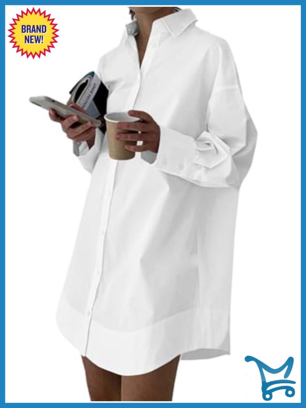 Women's Button Down V Neck Long Sleeve Cotton Casual Shirt Dress